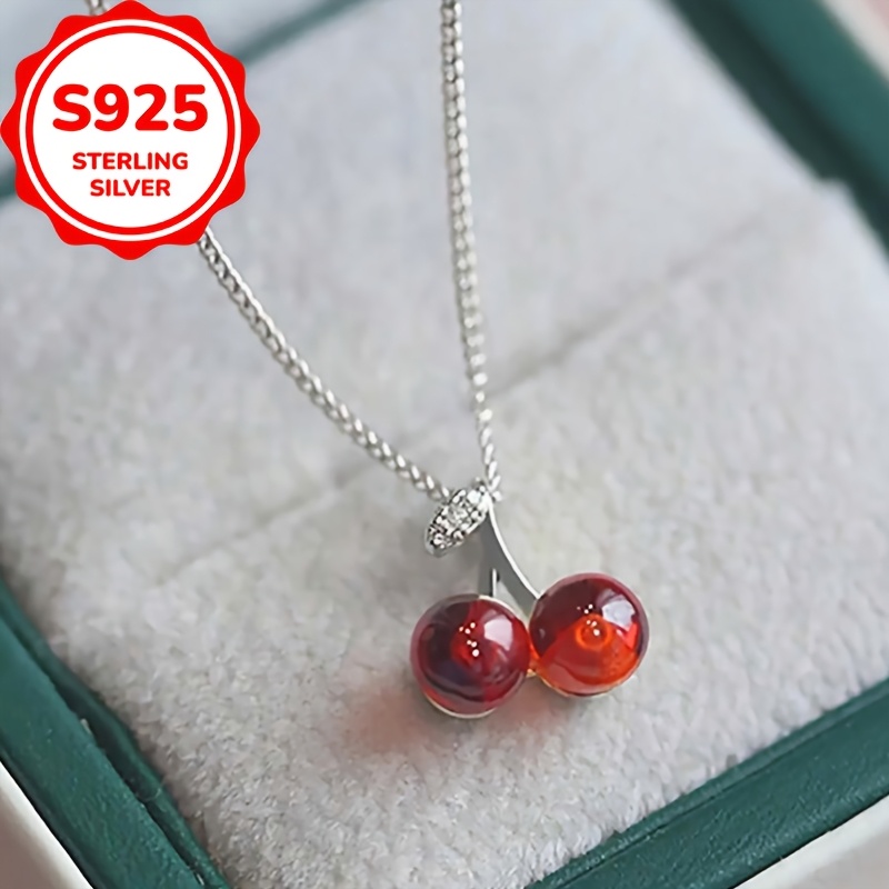 Women's S925 Sterling Silver Cherry Pendant Necklace — Daily Wear